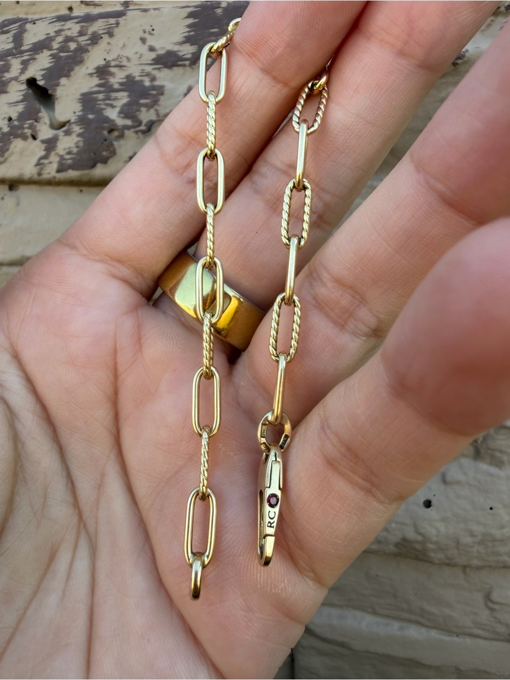 18K Yellow Gold Roberto Coin Fluted Paperclip Link Bracelet Ret: $1880